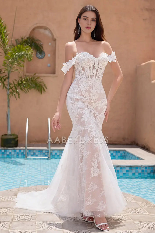 AABEI DRESS Formal Wear Dresses Fashion Mermaid Off The Shoulder Sweetheart Corset Lace Applique Charming Wedding Dress