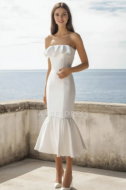 AABEI DRESS Formal Wear Dresses Fashion Mermaid Strapless Ruffles Elegant Wedding Dress