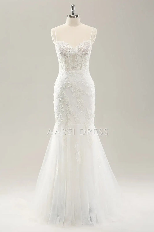 AABEI DRESS Formal Wear Dresses Mermaid Spaghetti Straps Lace Applique Corset Backless Lace-Up Exquisite Wedding Dress