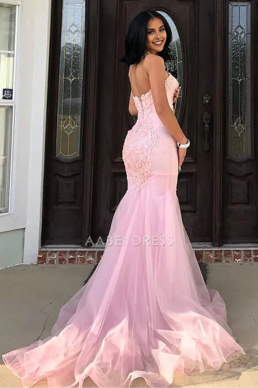 AABEI DRESS Formal Wear Dresses Mermaid Strapless Sweetheart Tulle Lace Applique Exquisite Long Hot Sale Prom Dress