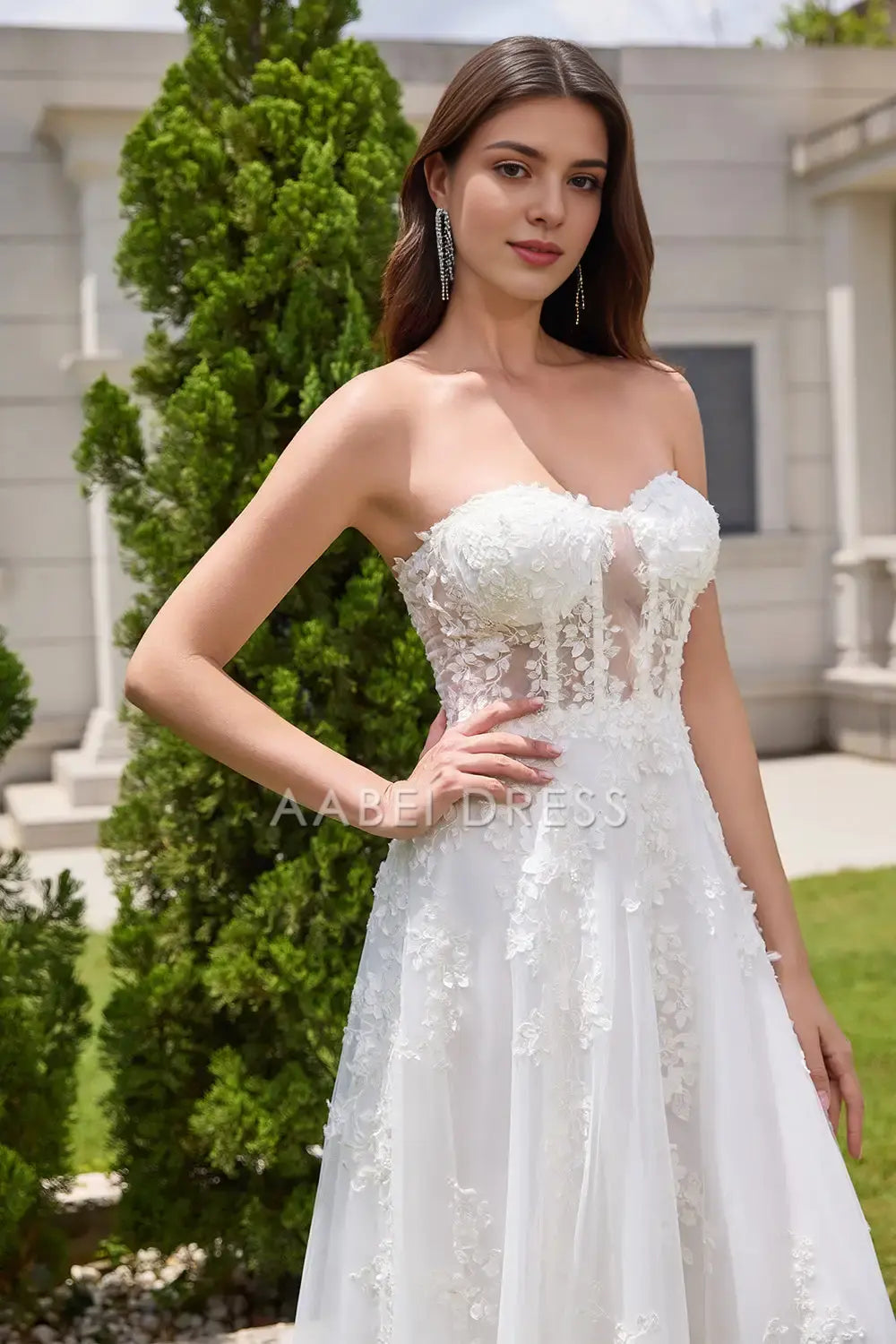AABEI DRESS Formal Wear Dresses Princess A-Line Corset Strapless Backless Lace Up Tulle Lace Appliques Exquisite Wedding Dress