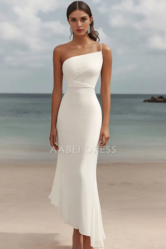 AABEI DRESS Formal Wear Dresses Sheath Bodycon One-shoulder Ruched Irregular Dinner Dress Elegant Long Wedding Dress