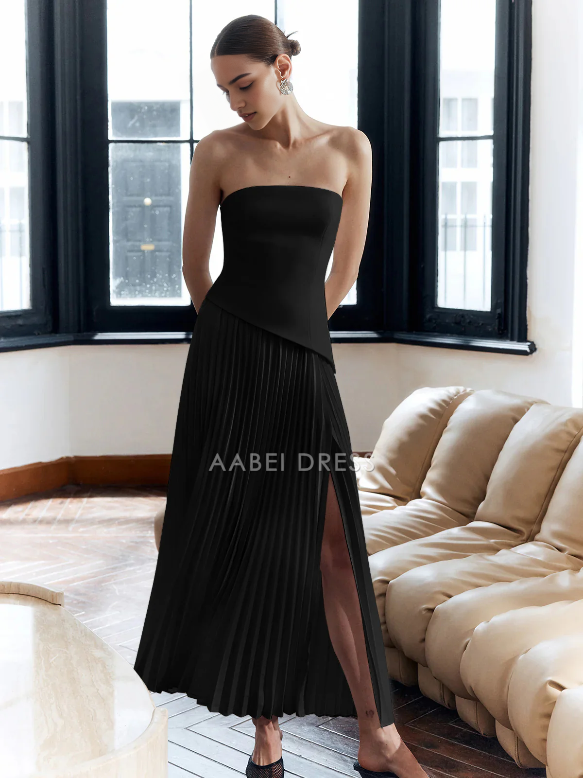 AABEI DRESS Formal Wear Dresses Sheath Strapless Pleated Split Dress Exquisite Hot Sale Prom Dress