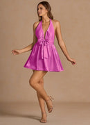 AABEI DRESS Formal Wear Dresses Short Prom Dress A Line Lace up Halter Low-Cut Bow Belt Backless Fashion Hot Sale Homecoming Dress