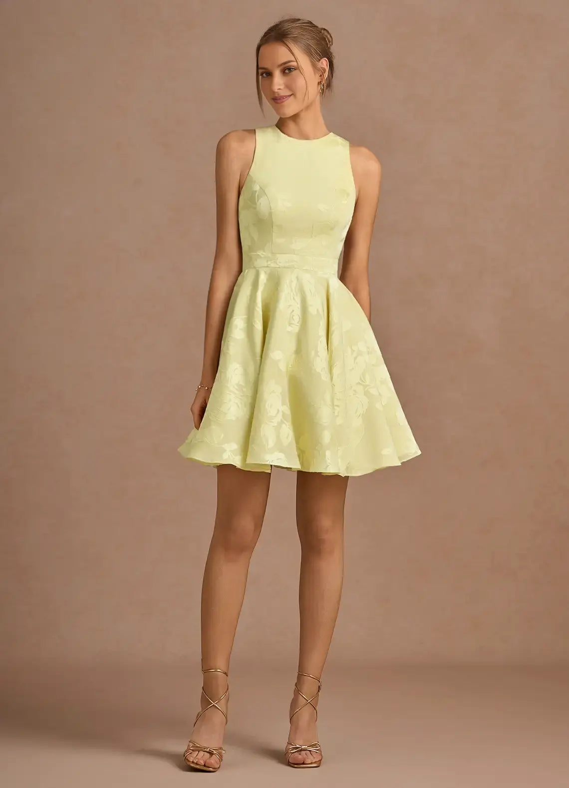 AABEI DRESS Formal Wear Dresses Short Prom Dress A Line Round Neck Sleeveless Exquisite Printing Lace up Backless Hot Sale Homecoming Dress