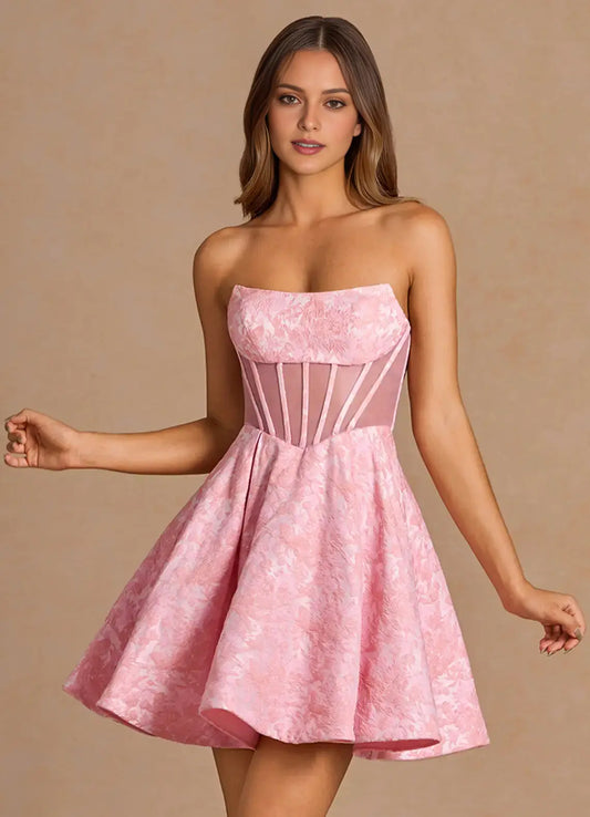 AABEI DRESS Formal Wear Dresses Short Prom Dress A Line Strapless Backless Jacquard Ruched Fashion Hot Sale Homecoming Dress