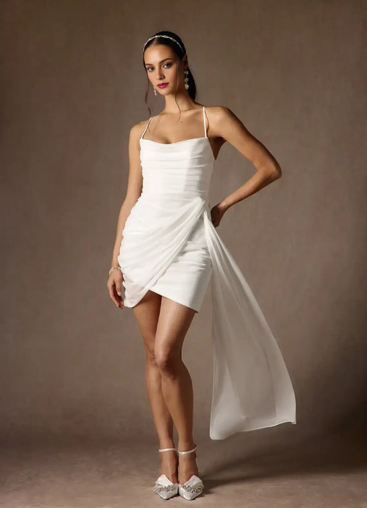 AABEI DRESS Formal Wear Dresses Short Prom Dress Sheath Cowl Neckline Spaghetti Strap Pleated Flutter Belt Fashion Hot Sale Homecoming Dress