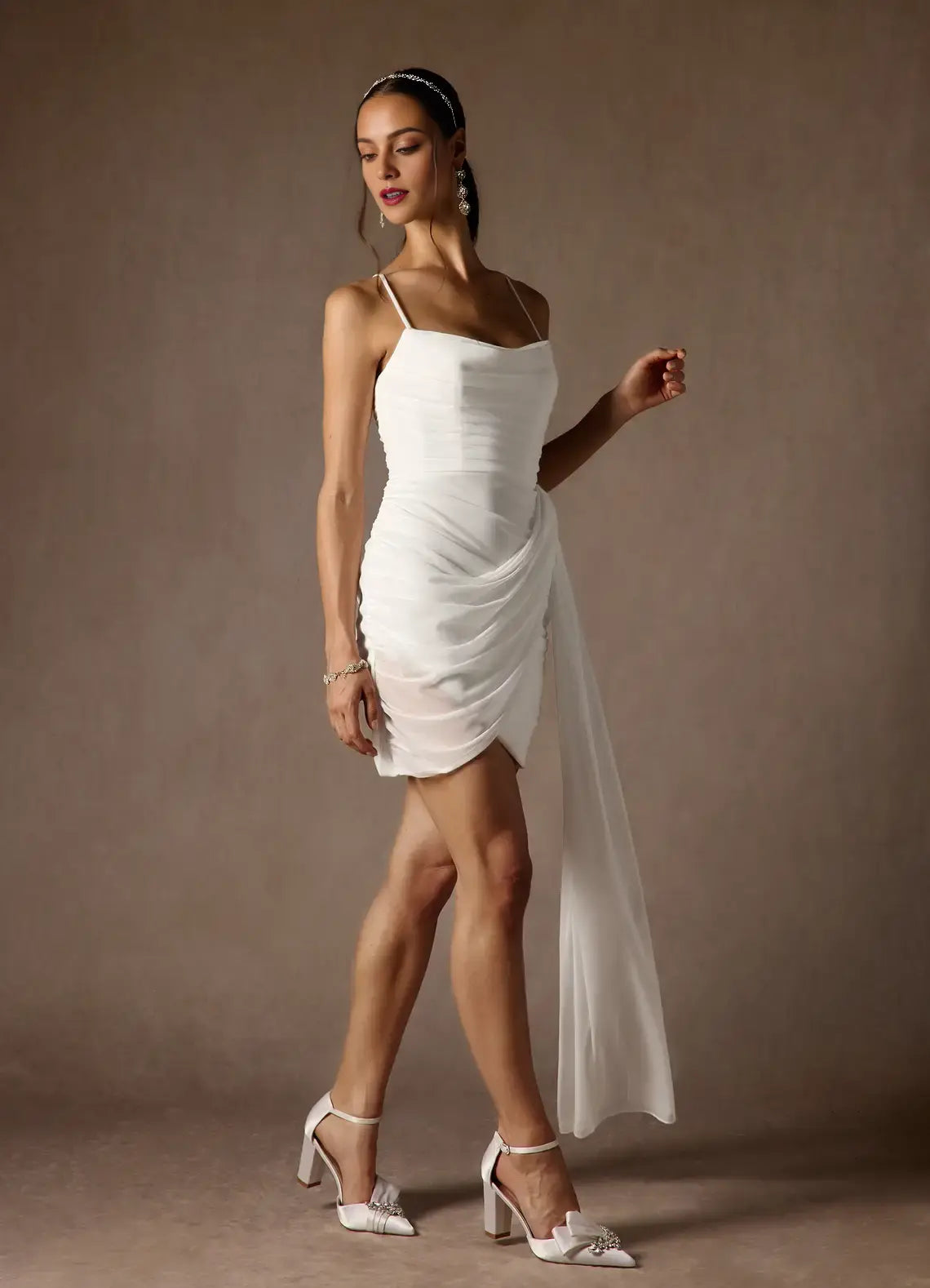 AABEI DRESS Formal Wear Dresses Short Prom Dress Sheath Cowl Neckline Spaghetti Strap Pleated Flutter Belt Fashion Hot Sale Homecoming Dress