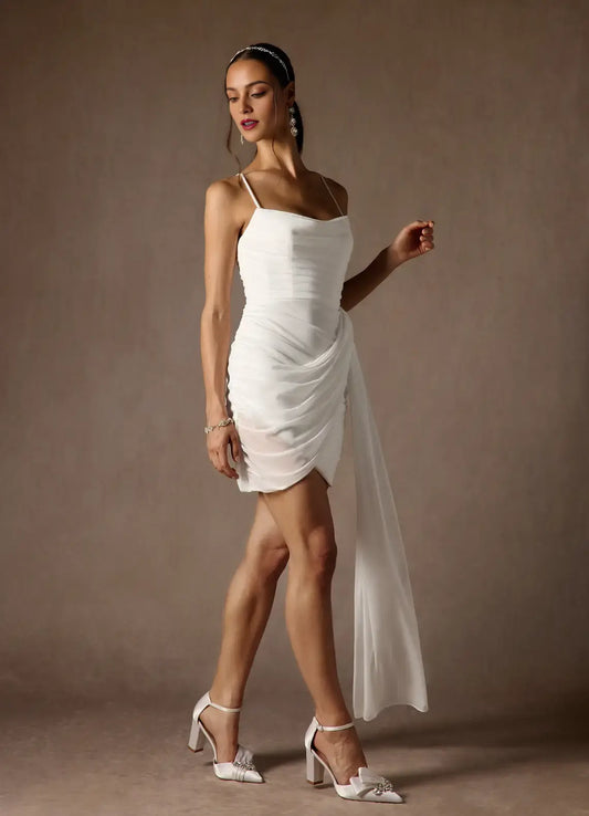 AABEI DRESS Formal Wear Dresses Short Prom Dress Sheath Cowl Neckline Spaghetti Strap Pleated Flutter Belt Fashion Hot Sale Homecoming Dress