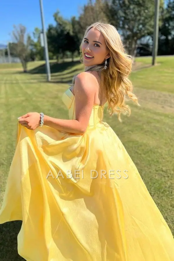 AABEI DRESS Formal Wear Dresses Yellow A-Line Strapless Sweetheart Corset Elegant Hot Sale Prom Dress
