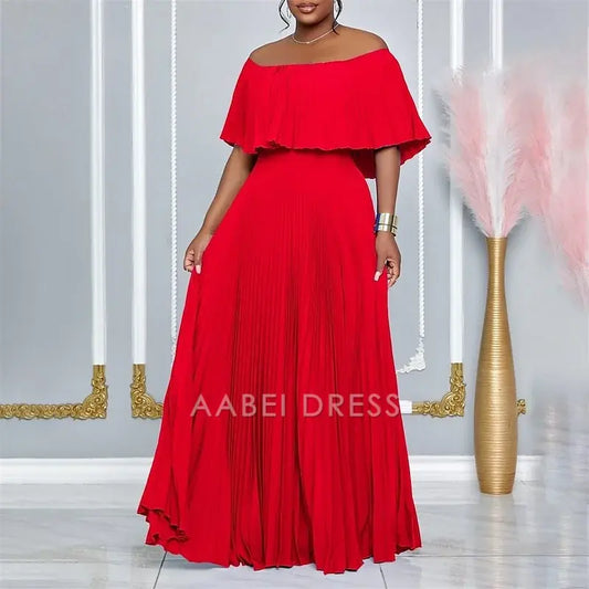 AABEI DRESS Formal Women's Dresses A-Line Off Shoulder Backless with Pleats Elegant Floor Length Fashion Plus Size Dress Red Prom Dress