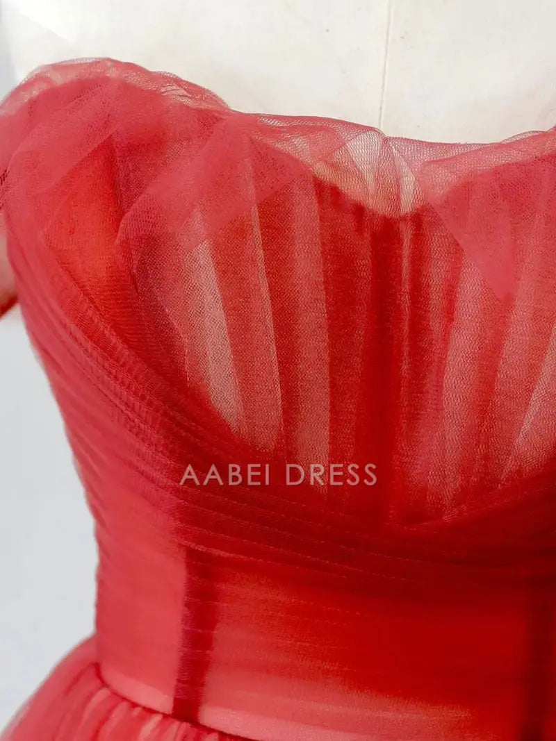 AABEI DRESS Formal Women's Dresses A Line Off Shoulder Sweetheart Neckline Floor-Length Fantastic Red Prom Dress