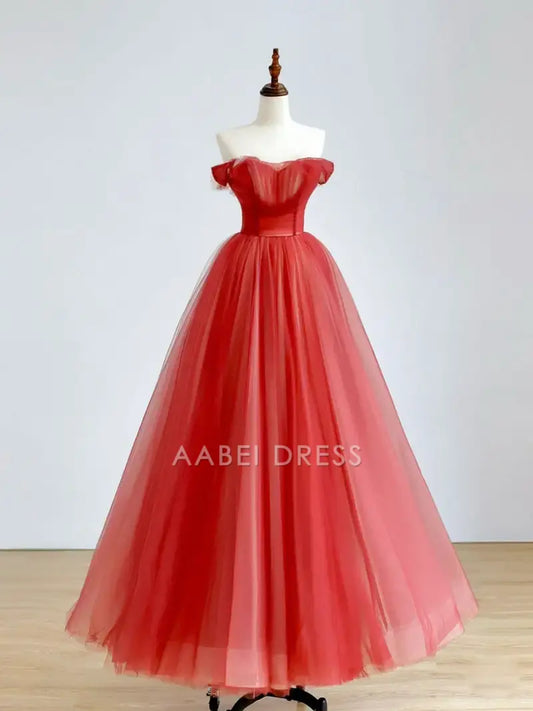 AABEI DRESS Formal Women's Dresses A Line Off Shoulder Sweetheart Neckline Floor-Length Fantastic Red Prom Dress
