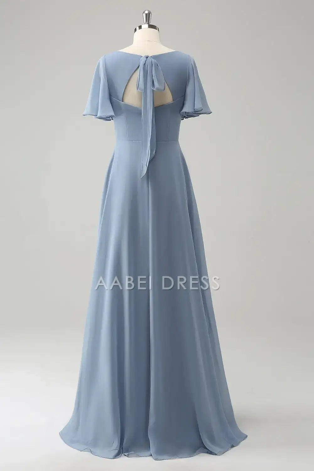 AABEI DRESS Formal Women's Dresses A Line V-Neck Flutter Sleeves Side Fork Hollow Out Back Elegant Long Prom Dress