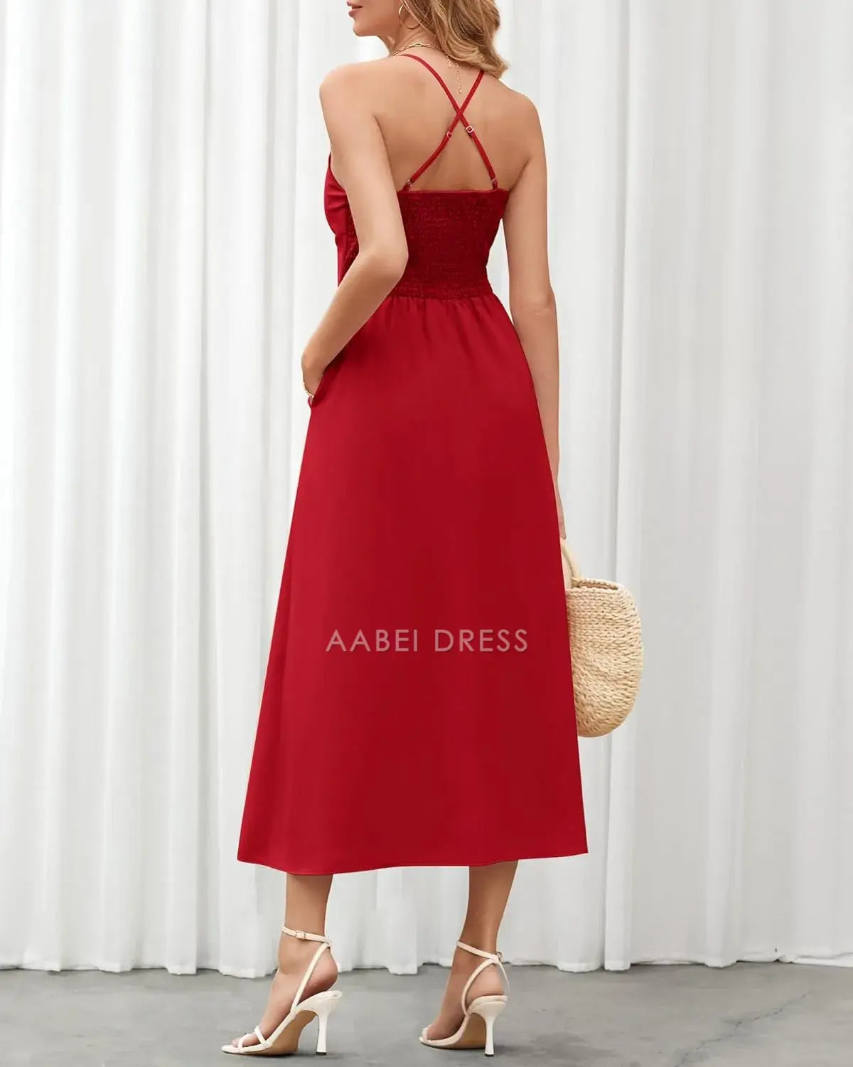 AABEI DRESS Formal Women's Dresses Evening A Line V Neck Spaghetti Strap Sleeveless Cutout Slit Casual Simple Beach Prom Dress