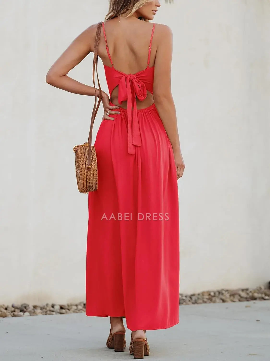 AABEI DRESS Formal Women's Dresses Evening A Line V Neck Spaghetti Straps Sleeveless Cutout Backless Beach Simple Prom Dress