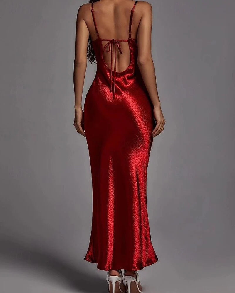 AABEI DRESS Formal Women's Dresses Evening Mermaid Spaghetti Strap Backless Sexy Red Prom Dress