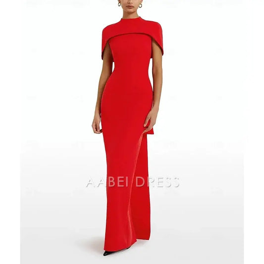 AABEI DRESS Formal Women's Dresses Sheath Sleeveless Jewel Neck Evening Gown Elegant Sweep Train Crepe with Bow(s) Red Prom Dress