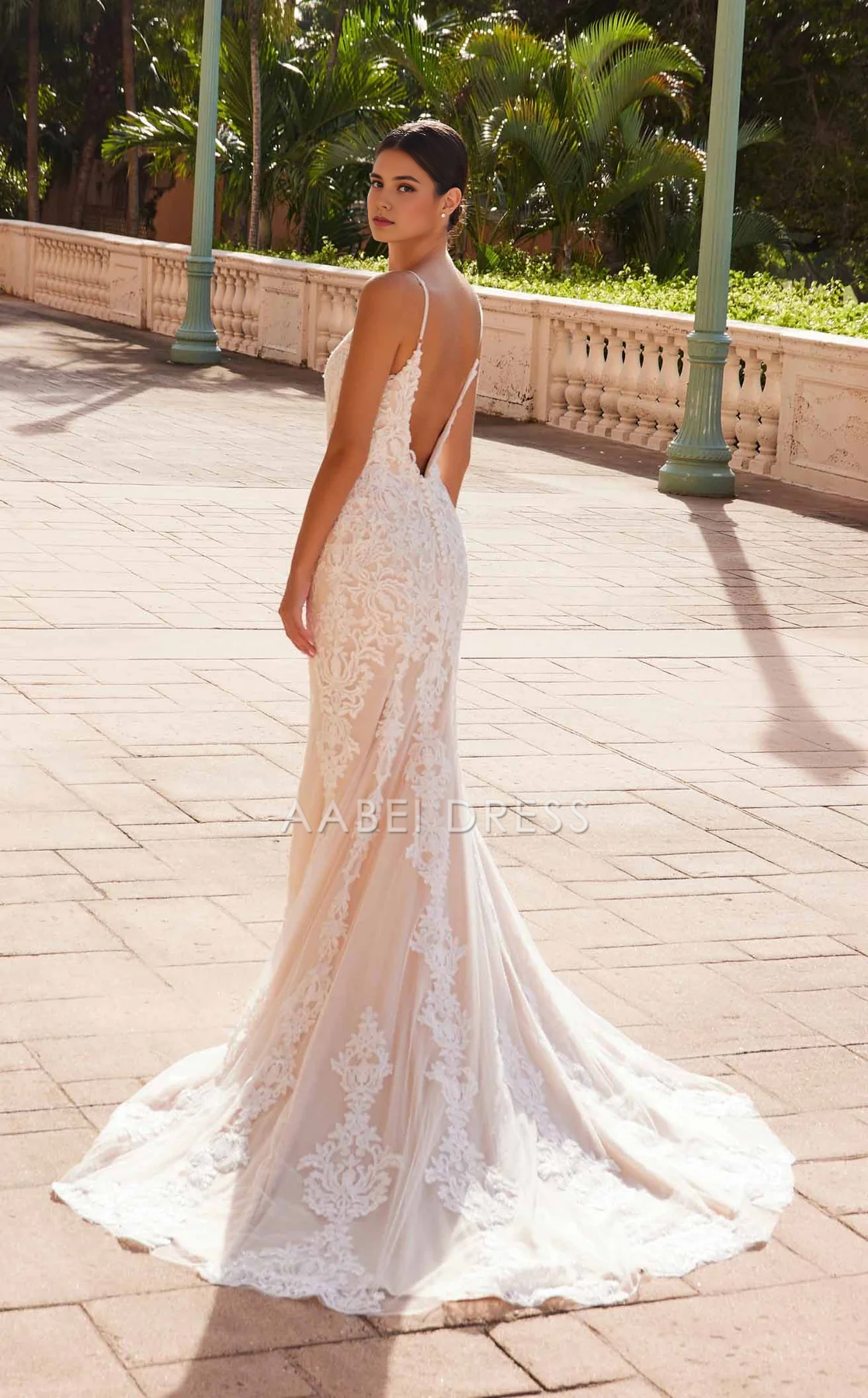 AABEI DRESS Gorgeous Mermaid Spaghetti Strap V Neck Backless Charming Wedding Dress