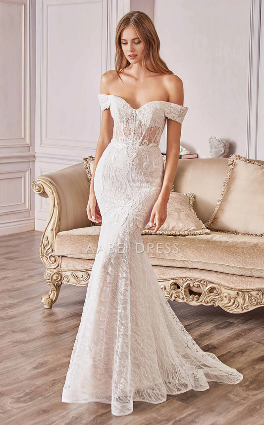 AABEI DRESS Gorgeous Mermaid Strapless Off the shoulder sweetheart Neckline Exquisite Lace Sweep Train Wedding Dress