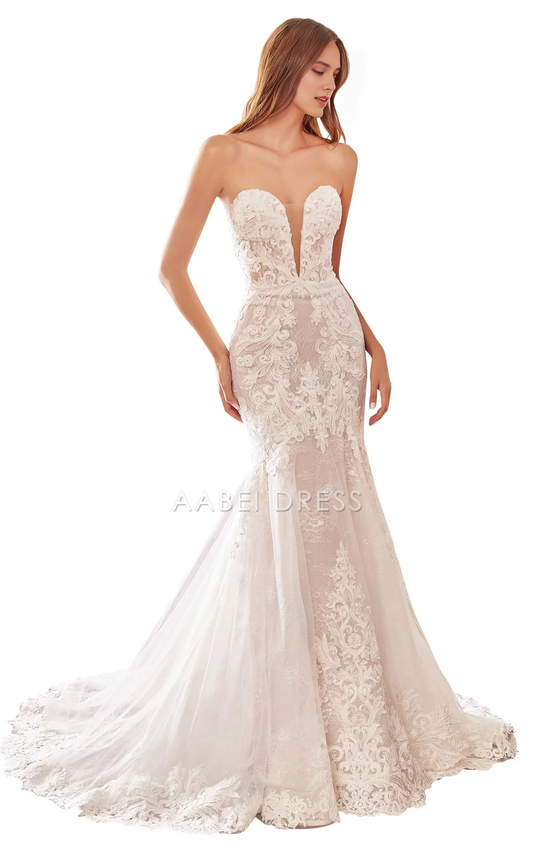 AABEI DRESS Gorgeous Mermaid Strapless Sweetheart Luxurious Lace Wedding Dress