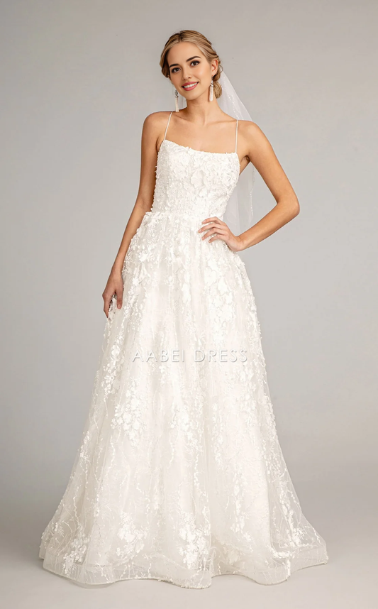 AABEI DRESS Luxurious A-line Spaghetti Strap Backless Flower Exquisite Wedding Dress