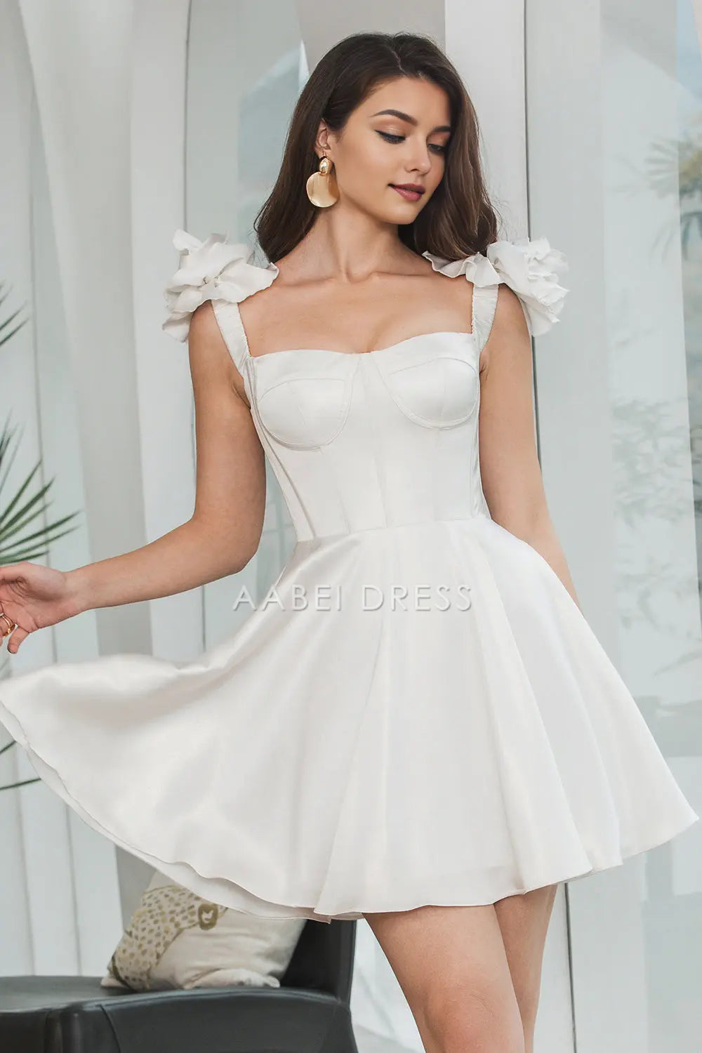 AABEI DRESS New Homecoming Dress Unique A-Line Flower shoulder strap Corset Ruffles Fashion Short Graduation Dress