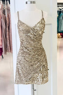 AABEI DRESS Sequin Sheath Spaghetti Strap V Neck Sparkle Charming Hot Sale Short Homecoming Dress