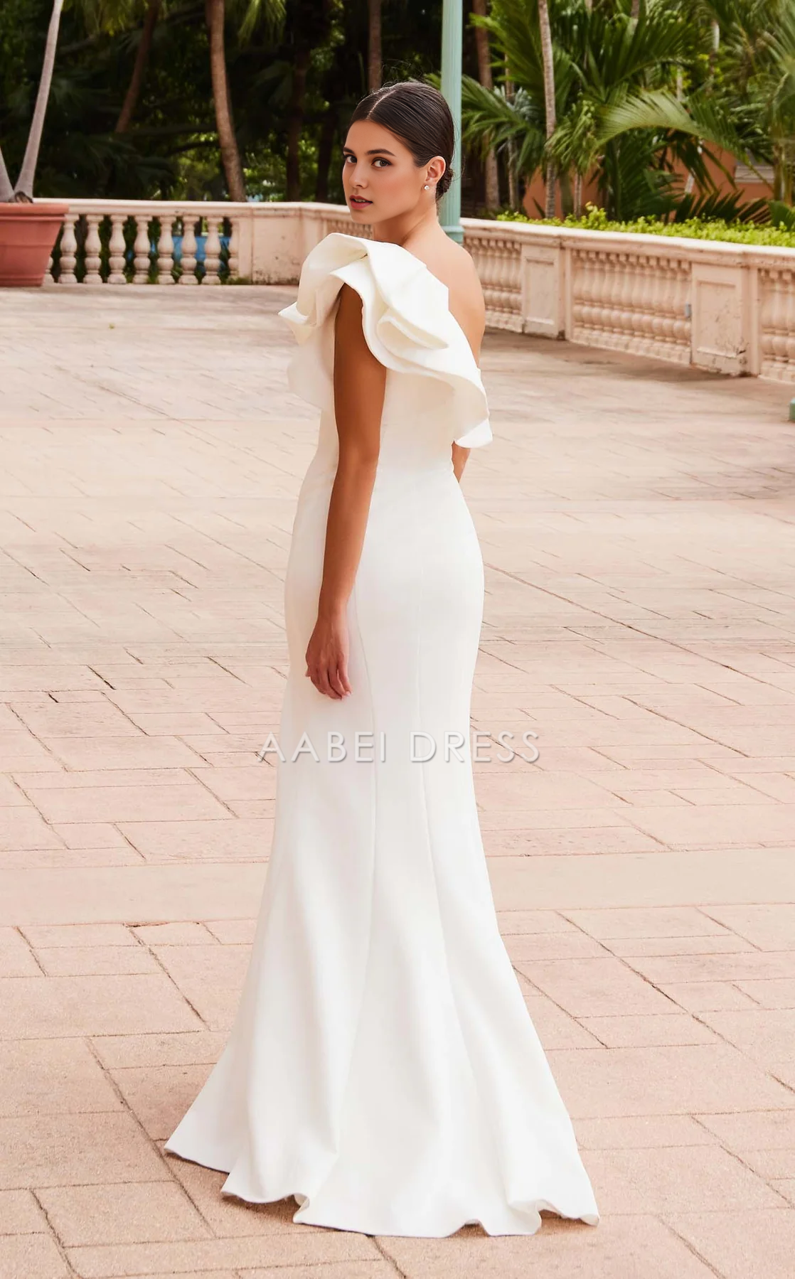 AABEI DRESS Sheath One-Shoulder Ruched Side Fork Elegant Wedding Dress
