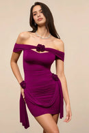 AABEI DRESS Short Prom Dress Charming Bodycon Off-Shoulder Ruched with Waist Flower Mini Dress Hot Sale Homecoming Dress