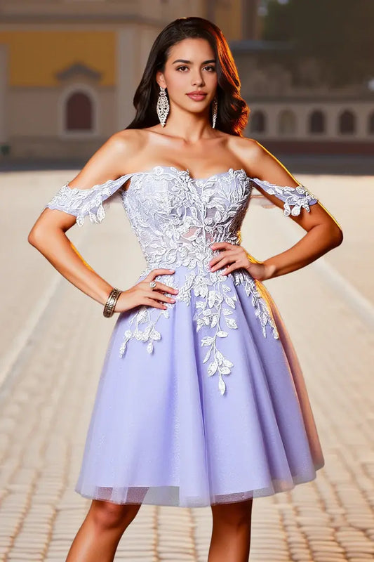 AABEI DRESS Short Prom Dress Exquisite A-Line Off-the-Shoulder Sweetheart Neckline Lace Applique Backless Charming Hot Sale Homecoming Dress