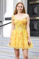 AABEI DRESS Short Prom Dress Printing A-Line One Shoulder Sweetheart Neckline Sequins Applique Floral Backless Romantic Mini Dresses Hot Sale Homecoming Dress