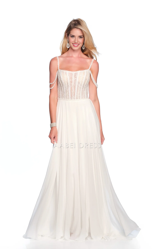 AABEI DRESS Sparkle A Line Spaghetti Strap Square Neckline Beadwork Backless Floor-length Gorgeous Wedding Dress