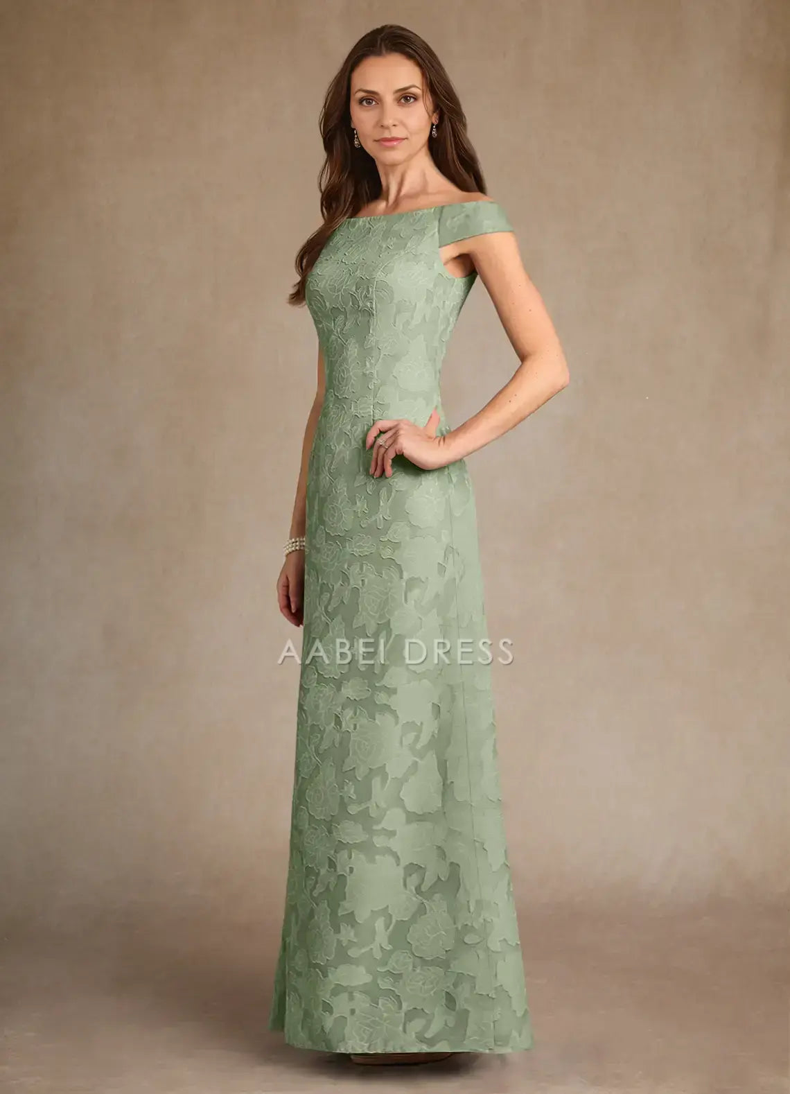 AABEI DRESS Wedding Guests Dresses A-Line Boat Neck Cold Shoulder Sleeve Lace Floral Exquisite Mother of the Bride Dress