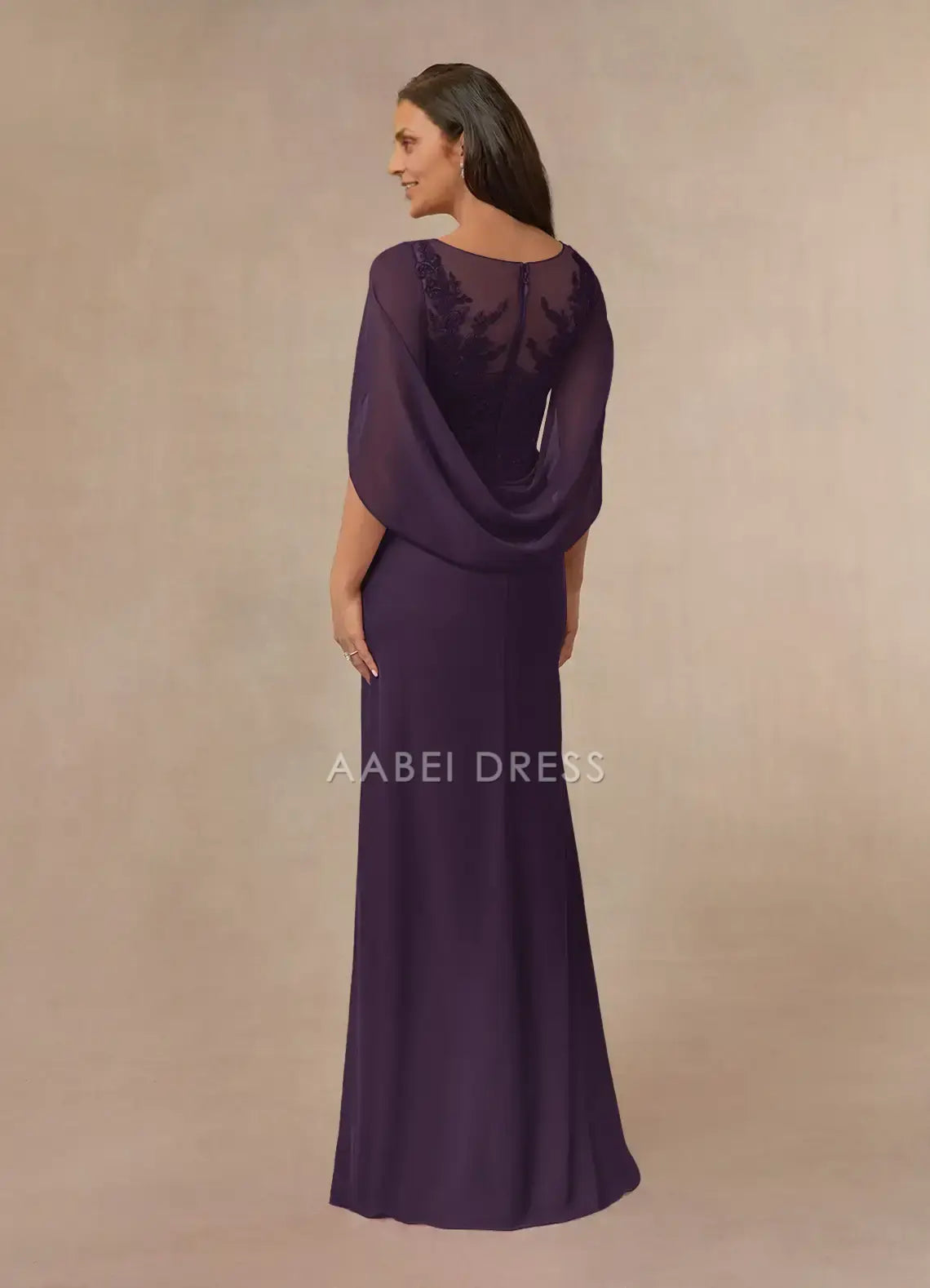 AABEI DRESS Wedding Guests Dresses A-Line Boat Neck Lace Applique Capelet Pleated Retro Mother of the Bride Dress