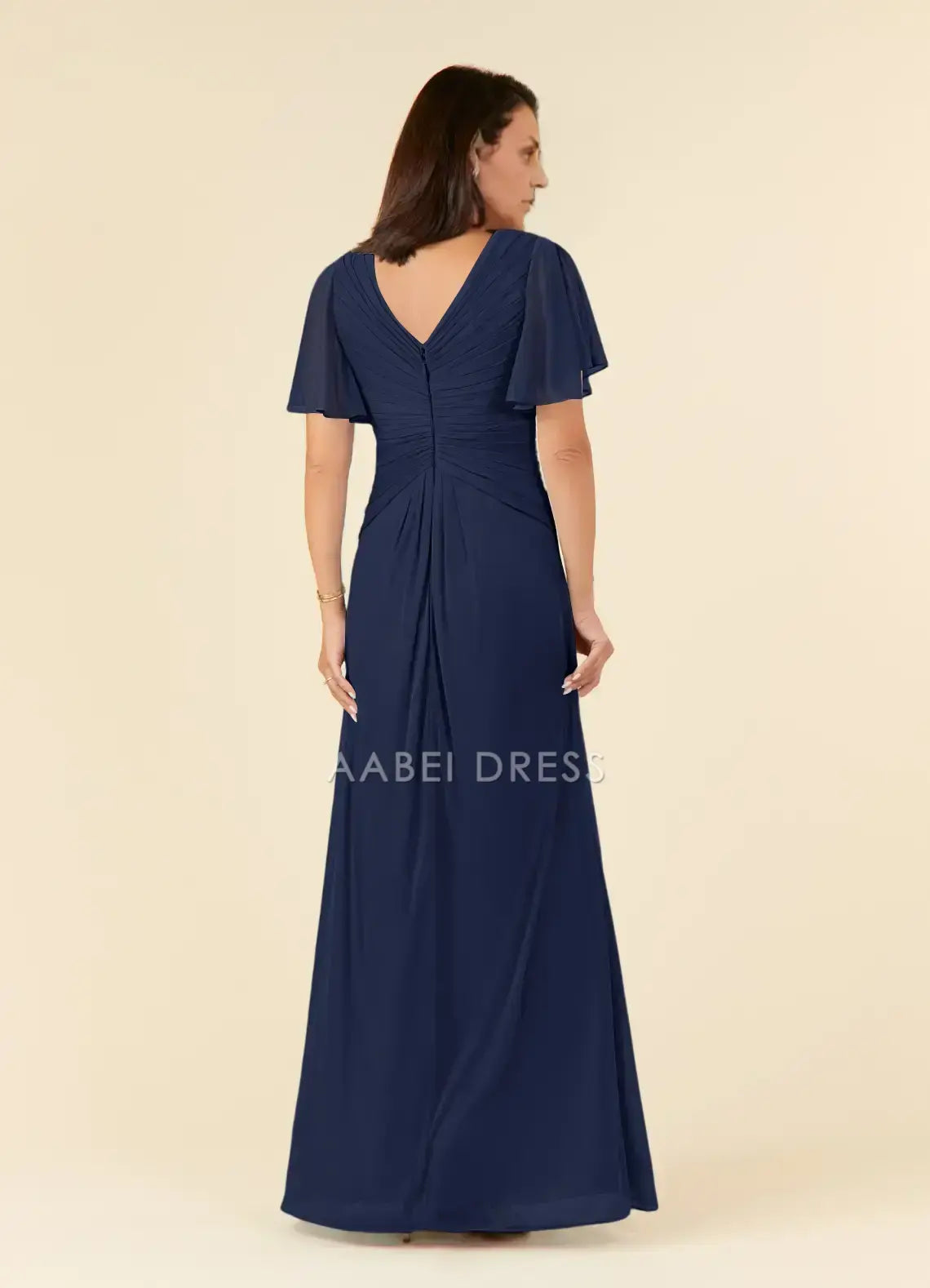 AABEI DRESS Wedding Guests Dresses A-Line V-Neck Flutter Sleeves Pleated V Back Elegant Simple Mother of the Bride Dress