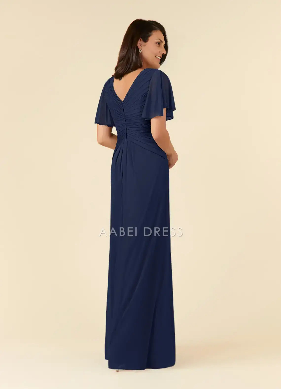 AABEI DRESS Wedding Guests Dresses A-Line V-Neck Flutter Sleeves Pleated V Back Elegant Simple Mother of the Bride Dress