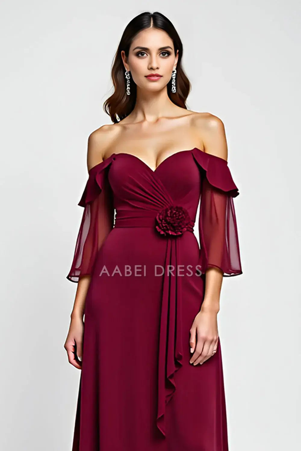 AABEI DRESS Wedding Guests Dresses A Line Off The Shoulder Sweetheart Neckline Ruched Backless 3D Floral Exquisite Long Mother of the Bride Dress