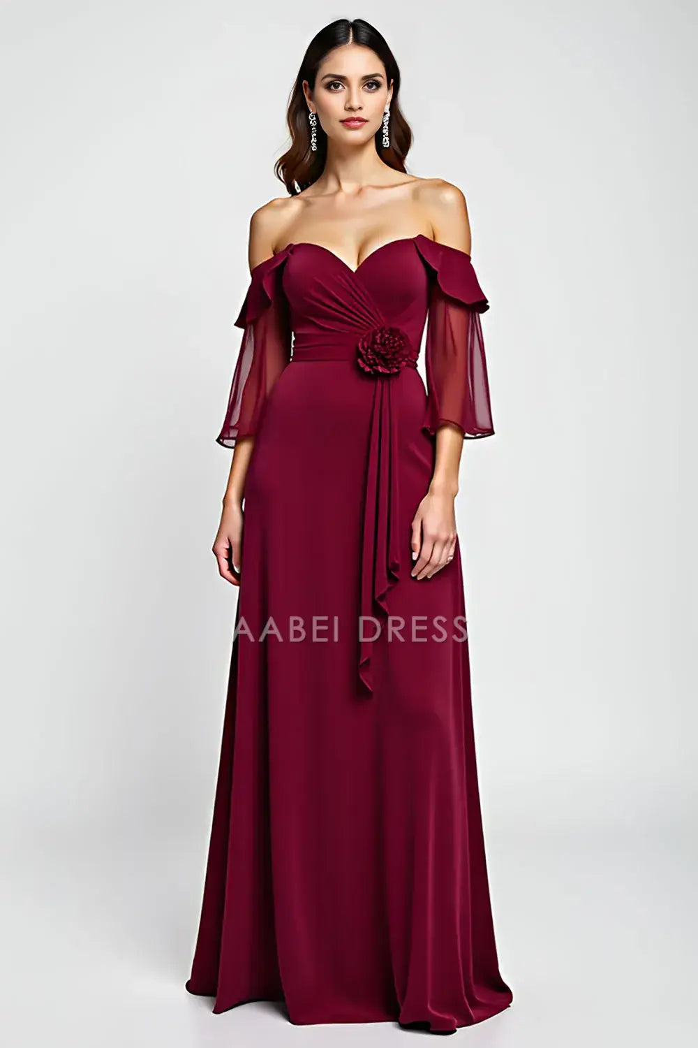 AABEI DRESS Wedding Guests Dresses A Line Off The Shoulder Sweetheart Neckline Ruched Backless 3D Floral Exquisite Long Mother of the Bride Dress