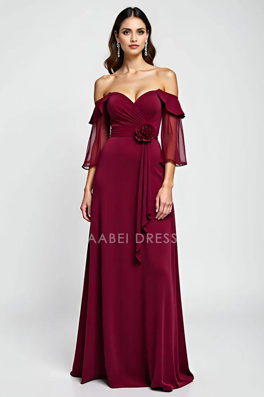 AABEI DRESS Wedding Guests Dresses A Line Off The Shoulder Sweetheart Neckline Ruched Backless 3D Floral Exquisite Long Mother of the Bride Dress