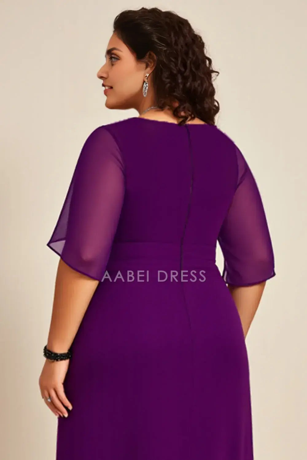 AABEI DRESS Wedding Guests Dresses A Line Round Neck Loose Half Sleeve Pleated Chiffon Dress Plus Size Dress Elegant Mother of the Bride Dress