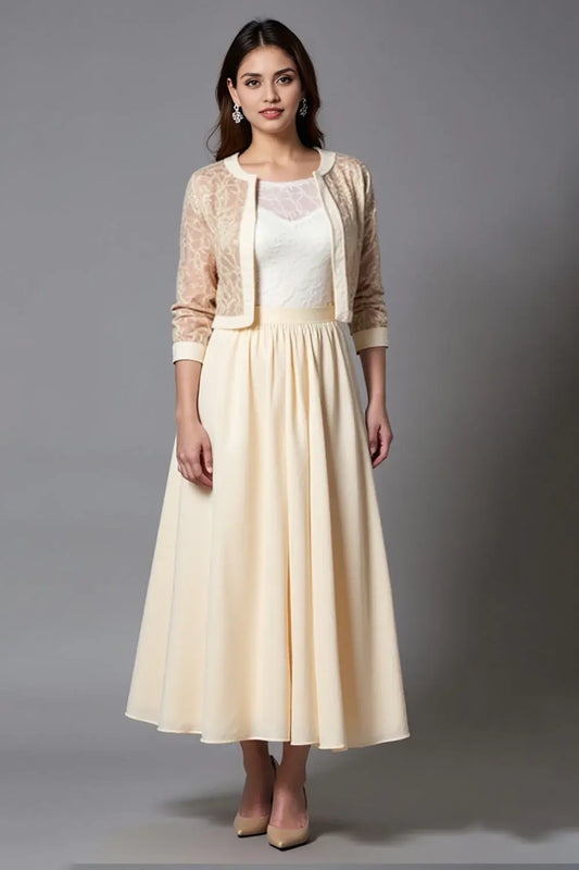 AABEI DRESS Wedding Guests Dresses A Line Two-Piece Set Round Neck Half Sleeve Lace Retro Elegant Mother of the Bride Dress