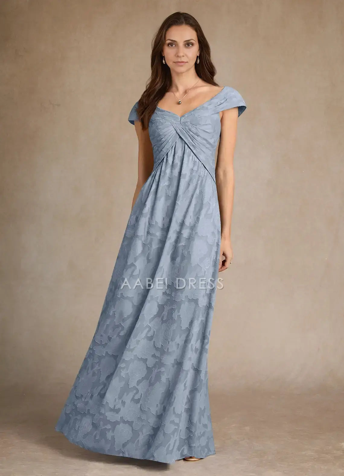 AABEI DRESS Wedding Guests Dresses Floral A-Line V Neck Cap Sleeves Pleated Elegant Mother of the Bride Dress