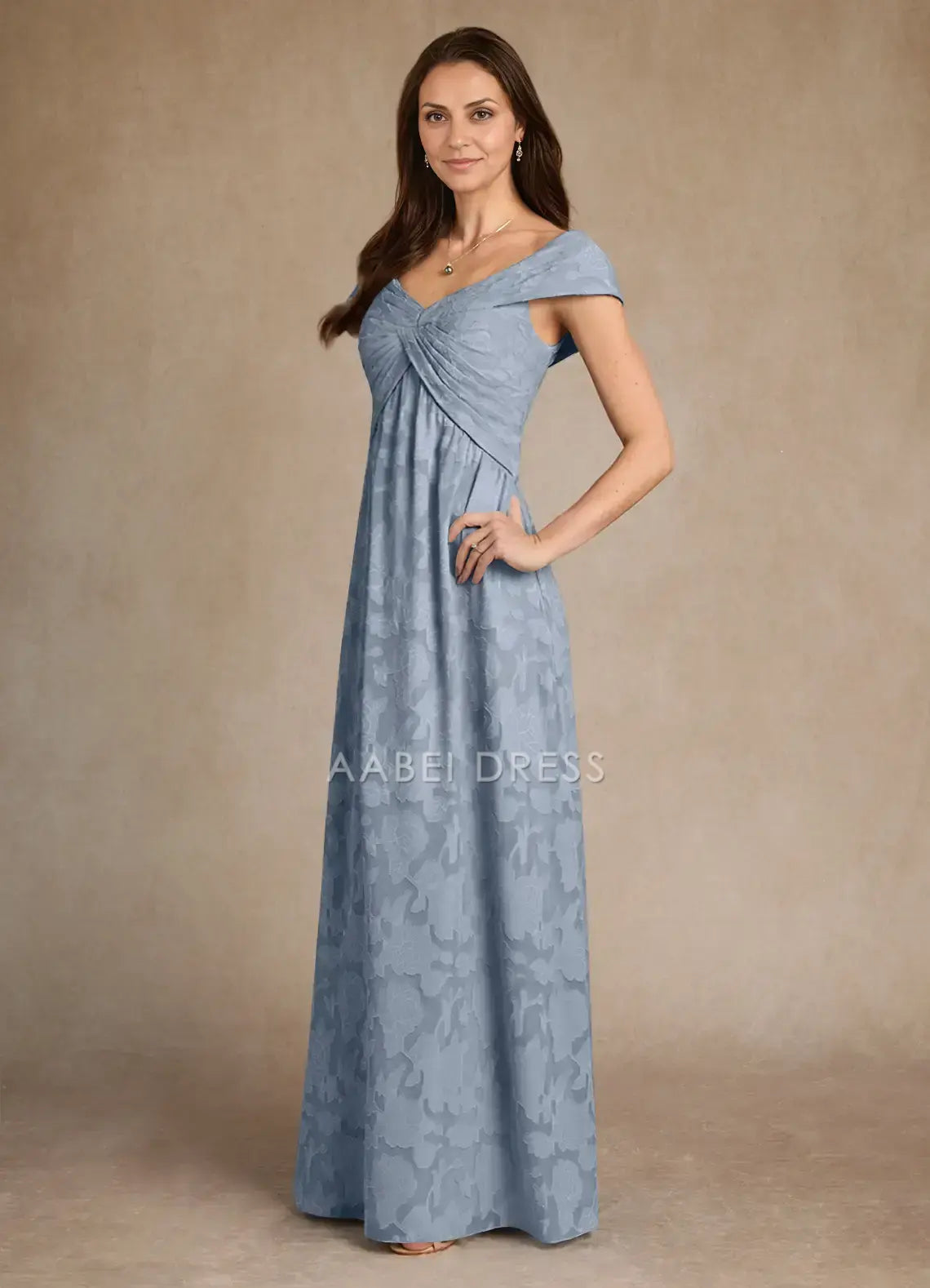 AABEI DRESS Wedding Guests Dresses Floral A-Line V Neck Cap Sleeves Pleated Elegant Mother of the Bride Dress