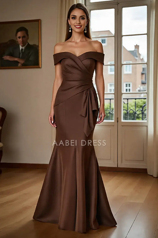 AABEI DRESS Wedding Guests Dresses Mermaid Off The Shoulder Sweetheart Neckline Sleeveless Ruched Elegant Long Mother of the Bride Dress