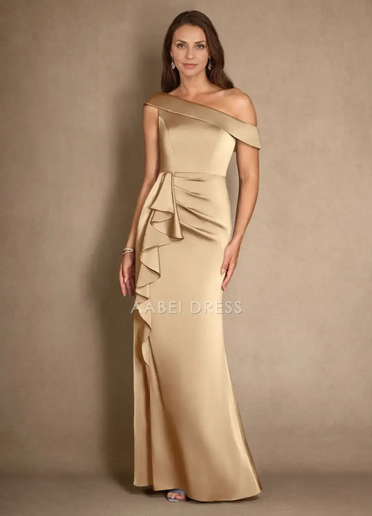 AABEI DRESS Wedding Guests Dresses Mermaid One Shoulder Cold Shoulder Sleeves Ruched Elegant Fashion Mother of the Bride Dress