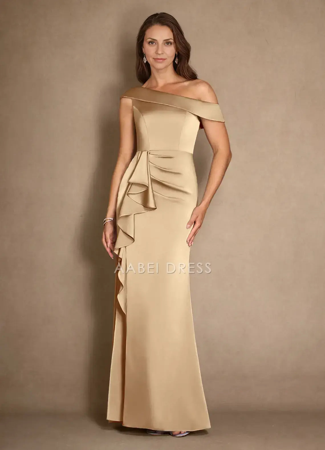 AABEI DRESS Wedding Guests Dresses Mermaid One Shoulder Cold Shoulder Sleeves Ruched Elegant Fashion Mother of the Bride Dress
