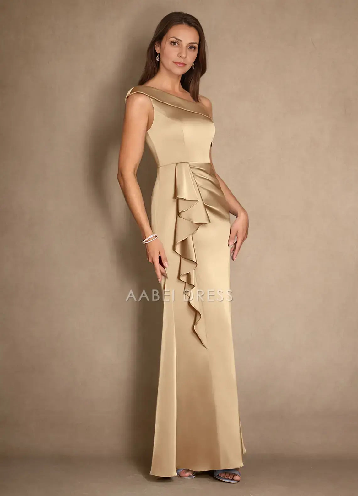 AABEI DRESS Wedding Guests Dresses Mermaid One Shoulder Cold Shoulder Sleeves Ruched Elegant Fashion Mother of the Bride Dress