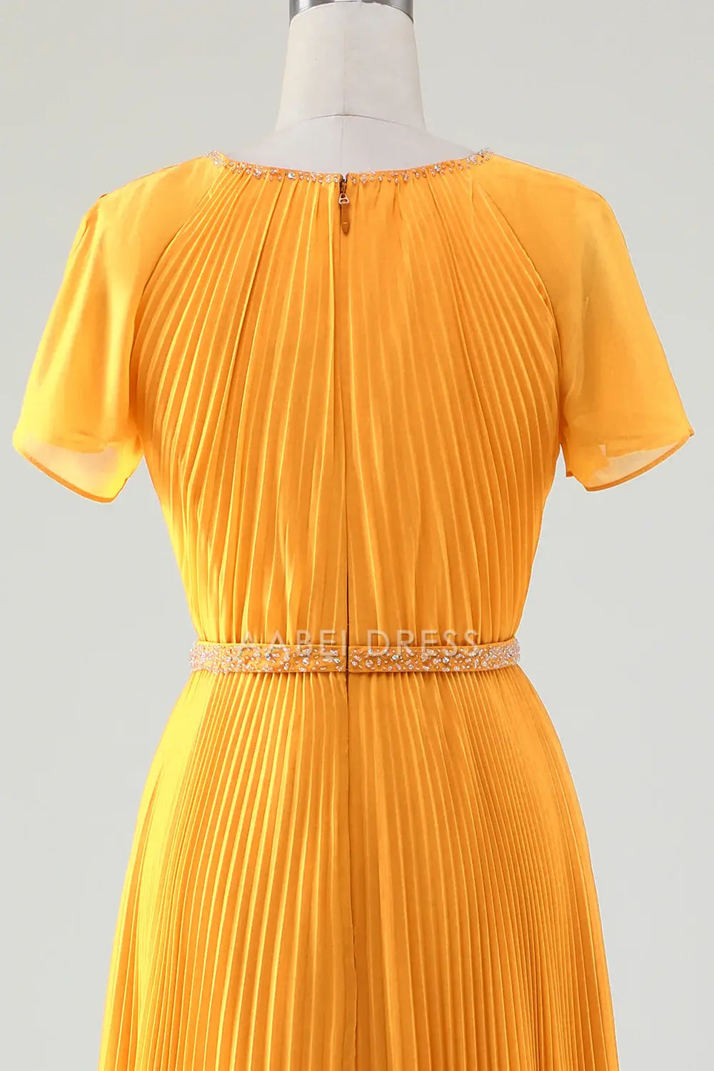 AABEI DRESS Wedding Guests Dresses Mom's Formal Dress A-Line Round Neck Flutter Short Sleeves Beadwork Pleated Dress Unique Elegant Mother of the Bride Dress