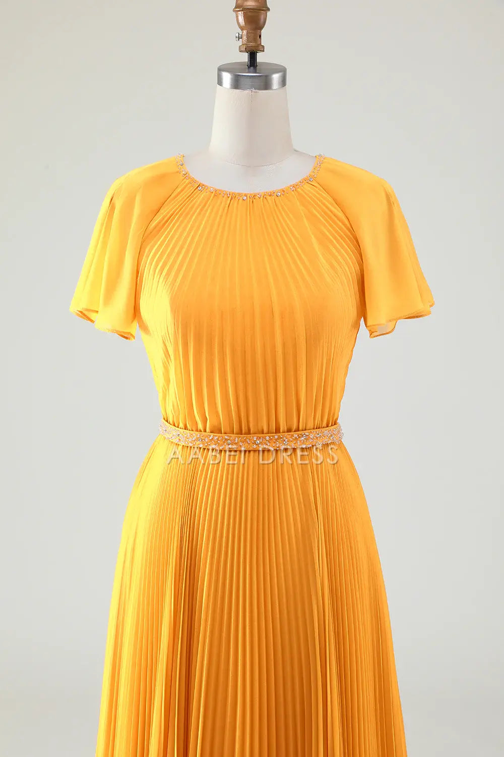 AABEI DRESS Wedding Guests Dresses Mom's Formal Dress A-Line Round Neck Flutter Short Sleeves Beadwork Pleated Dress Unique Elegant Mother of the Bride Dress